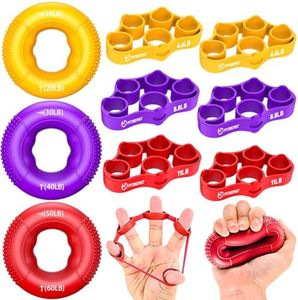 FitBeast Hand Grip Strengthener, Finger Exerciser, Forearm Strengthener Kit - 9 Pack, Targeted Hand & Forearm Strength, Relief & Recovery Kit (Red)