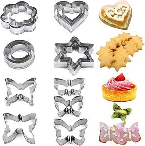 17 PCS Cookie Cutters, AFUNTA Star Butterfly Flower Heart Round Shaped Cookie Cutters Metal Biscuit Cutter, Fruit Cutters Shapes, Cookie Cutters Shapes for Baking