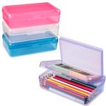 Meiikun 4 Pack Pencil Box 2 Compartments, Large Capacity Pencil Case, Multicolor Crayon Box, Aesthetic Stationery Storage Organizer for School Kids Boys Girls (Blue,Pink,Clear,Purple)