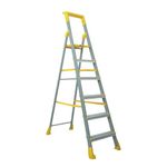 Bonkaso Climb Lite Pro+ 6 Step - Aluminium Foldable Ladder with Tool Tray (125W x 185H Cm) | Heavy-Duty, Anti-Slip & Firm Grip for Home, Indoor & Outdoor Use | Durable & Portable (Yellow & Satin)