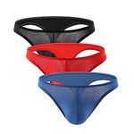 Uneihoiz Men's Comfortable Modal Underwear Panties Soft Elastic Thongs Small 3-Pack Black/Red/Blue