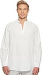 Perry Ellis Men's Long-Sleeve Solid Linen Cotton Popover Shirt Button, Bright White, S