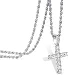 liameya Cross Necklace Men, Iced Out Hip Hop Mens Necklace, Bling Full Crystal Silver Crucifix Necklace for Mens, Personalised Cuban Chain Fashion Mens Jewellery For Men/boys (Silver)