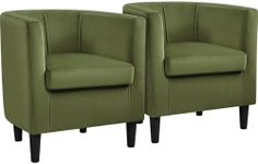 Yaheetech Velvet Tub Chairs set of 2, Accent Living Room Chairs set of 2, Barrel Upholstered Armchairs, Modern Club Sofa Chairs for Bedroom Lounge Reception, Olive Green