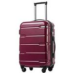 Coolife Luggage Expandable(only 28") Suitcase PC+ABS Spinner Built-In TSA lock 20in 24in 28in Carry on (Radiant Pink., S(20in_carry on))