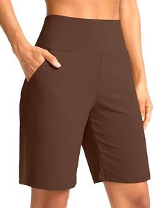 G Gradual Women's Bermuda Long Shorts with Pockets High Waisted Knee Length Shorts for Women Walking Athletic Workout(Espresso,3XL)