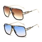 Gobiger Aviator Sunglasses for Men Retro Fashion Goggle Alloy Frame shades (2 Pack/Brown Lens+Gradient Blue Lens)