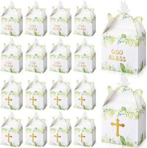 ReliThick 72 Pcs God Bless Favors Goodie Gable Boxes Religious Party Favors Baptism Decorations Baptism Gifts God Bless Candy Boxes for Boys Girls Christening Baby Shower