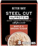 Better Oats Steel Cut Protein Oatmeal Packets, Maple and Brown Sugar Oatmeal with Flax Seeds and Steel Cut Oats, Box of 8 Pouches (Pack of 6)