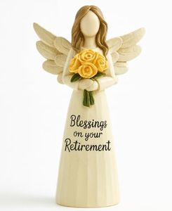 Retirement Angel Figurine, Hand-Painted Resin Keepsake with Yellow Rose – “Blessings on Your Retire ment” Figure, 5.4" Desk Mantel Décor Thoughtful Gift for Coworker Teacher Nurse Women (Retirement)