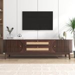 BTM TV Stand Cabinet, TV Cabinet with Doors and Drawers, TV Unit with Faux Rattan, Natural Walnut Color Mixed, 170x40x46cm