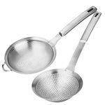 Fine Mesh Stainless Steel Metal With HoleSieve Food Strainer Grease Spider Skimmer And With Handle Large Holes Slotted Colander Frying Spoon Set,Handheld For Kitchen Cooking And Filter Food Residues