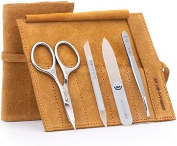 GERMANIKURE 4pc Mini Professional Manicure Set in Mustard Yellow Suede Case - FINOX Stainless Steel Tools Made in Solingen Germany, Glass Nail Care Supplies Made in Czech Republic