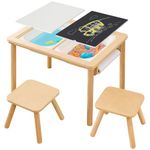 Bateso Sensory Table with 2 Chairs & 1 Roll Paper, Multifunction Wooden Sand and Water Table with Double-Side Board & 2 Foldable Storage Bins, Activity Game Table, Indoor Outdoor Use, for Kids