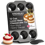 Wrenbury Pro 12-Cup Mini Cheesecake Tin with Removable Bottom – Heavy Gauge Non-Stick Carbon Steel Loose Base Baking Pan for Individual Cheesecakes Muffins Soufflés – PFOA Free, Dishwasher Safe