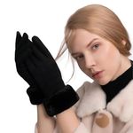 Tomorrow Women Cute design Plush Fur Cuff Winter Gloves Windproof Cold Resistant Warm Snuggle Season Gloves: Cozy Comfort, Touchscreen Magic (Winter's Luxe Essential) (Black)