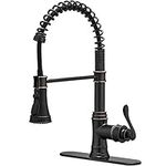 Bathfinesse Kitchen Sink Faucet with Deck Plate Single Handle with Pull Down Sprayer Spring 3 Function Kitchen Faucet High Arc Gooseneck Farmhouse Commercial Bar Pull Out Oil Rubbed Bronze