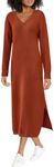 BTFBM Womens Sweaters Long Sleeve Maxi Dress V Neck Slit Sweater Dresses Casual Knit Oversized Maternity Dress(Solid Caramel, Medium)