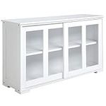 HOMCOM Modern Kitchen Sideboard, Stackable Storage Cabinet, Sliding Glass Door Console, Cupboard Serving Buffet, White