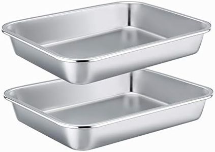 E-far Stainless Steel Sheet Cake Pan Set of 2, 10.6 x 8.3 x1.7 Inches Small Brownie Baking Pan, Rectangular High-Sided Cookie Sheet Pan Fit for Toaster Oven, Non-Toxic & Heavy Duty, Dishwasher Safe