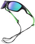 Pro Acme Kids Sunglasses Polarized UV Protection TR90 Unbreakable Sports Shades for Boys Girls S703(Black Green | Green Mirrored Lens)