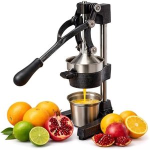 APEXORIGIN Handheld Citrus Squeezer, Cast-Iron Extra-Large Commercial Grade Manual Lemon Juicer, Heavy Duty Countertop Lime Squeezer with Stainless Steel Cup, Easy to Clean (Black)
