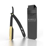 Russell's Shave Club® Professional Straight Edge Cut Throat Razor - Travel Pouch Included (Black/Gold)