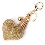 LCHULLE Bling Glitter Keychain Crystal Rhinestone Love Heart Design Key Ring Super Fashonable Keyring Charm Pendant Purse Bag Durable Metal Key Holder Jewellery Key Buckle for Women Girl, Khaki