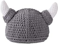 Baby Viking Knit Hat with Horns Barbarian Cute Beanie Hat Adult Crochet Handmade Knitted Cap Gray, Grey-b(for Baby), 0-24 Months