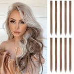 FESHFEN Coloured Clip in Hair Extension Light Brown Hairpieces for Women Party Highlight Colourful Straight Long Hair Extensions Clip in Hair Piece, 22 inch