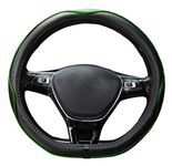 Istn Microfiber leather D Shaped Flat Bottom Steering Wheel Covers Breathable Non-slip (Black Green)