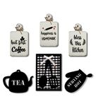 Set of 6 Kitchen Gallery Wall With Inspirational Quotes Bless This Kitchen, Happiness is Homemade, But First Coffee Chop Boards,Kettle and Oven Mitt Wooden Art Decorative Hanging Décor
