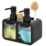 Peevel Dish Soap and Hand Soap Dispenser for Kitchen Sink, Soap Dispenser Set with Sponge Caddy and Brush Holder, Organizer for Kitchen Sink Countertop, Black