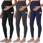 POSHDIVAH 3 Pack Black Grey Navy Blue Women's Maternity Workout Leggings Over The Belly Pregnancy Yoga Pants with Pockets Large