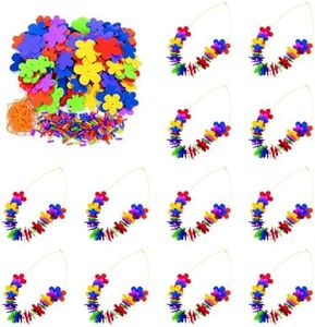 Fun Express Hawaiian Leis Bulk Lei Making Kit-Make 12 Colorful Foam Flower Necklaces for Luau Party Decorations |Tropical Hawaiian Party Favors & VBS 2026 Vacation Bible School Craft Supplies for Kids