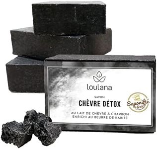 4 Savons Masque DETOX au LAIT de CHEVRE et CHARBON (+ 1 Pochon cadeau) | Nettoie + Purifie | Soin Naturel Visage | Tous Types de Peau | Saponifié à Froid | Fabrication artisanale en Italie