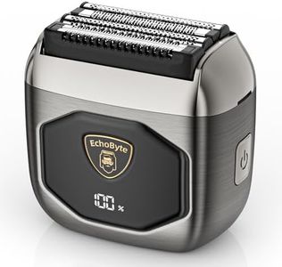 EchoByte Full Metal Electric Foil Shaver for Men: 4 Floating Blades, IPX7 Waterproof Wet & Dry Mini Razor, 120-Min Runtime USB-C Rechargeable, Quiet Travel Groomer with LED Display & Travel Lock