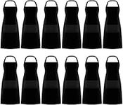 Professional Bib Aprons,12 Pack Bib Aprons with 2 Pockets, Unisex Cooking Kitchen Aprons for Chef Couple BBQ Painting,Black