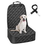 GARELF Dog Front Seat Cover for Cars, Front Seat Cover for Dogs with 1 Elastic Dog Seat Belt, Waterproof Full Protection with Side Flaps Fits All Cars Trucks SUVs (Black, 1pc)