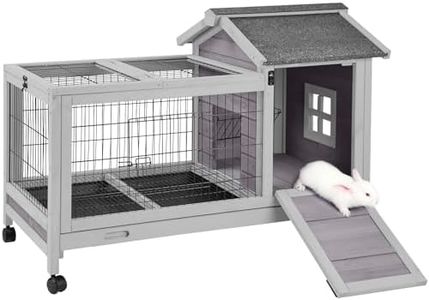 Aivituvin Rabbit Hutch Indoor Bunny Cage Outdoor Rabbit House Bunny Hutch with Deeper Leakproof Plastic Tray (Grey-24)