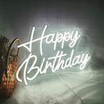 Happy Birthday Neon Sign Reusable White LED Neon Night Light Birthday Party Decorations USB Operated Decorative for Backdrop Party Bedroom Wall Décor 5v,16.5"*11"