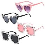 DKDDSSS 4 Pack Vintage Rectangle Rhinestone, Heart Shaped Sunglasses, Oversized Rectangle Rhinestone Sunglasses, Fashion Retro Eyeglasses, Bling Festival Glasses for Summer Beach Party Festival