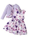 puseky Toddler Baby Girls Dress and Cardigan Set Baby Girl 3-4 Years Floral Print Sleeveless Dress and Coat 2 Piece Outfits Set