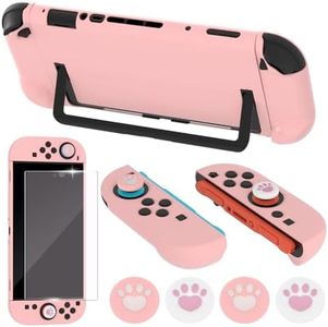 Dockable Case for Nintendo Switch 2 2025,Protective Hard Case Cover for Switch 2 Game Console,Anti-Scratch and Shock-Absorption Design Cover Skin with Screen Protector and 4Pcs Thumb grips (Pink)