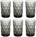 Bandesun Drinking Glass set of 6 Diamond Pattern Kitchen Glassware Tumbler（12 OZ Gray），for Water，Cocktail，Milk，Juice and Beverage.