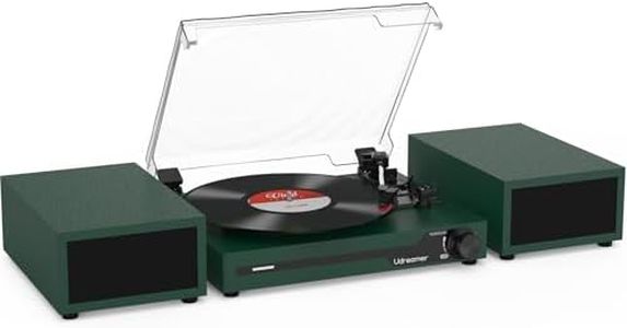Udreamer Platine Vinyle avec 2 Haut-parleurs Stéréo Doubles, Vintage Tourne-disqu Bluetooth 5.3 Prend en Charge 3 Vitesses, Entrée Auxiliaire, Ligne RCA, USB,Lecture sans Fil, Vert