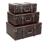 Deco 79 Leather Nesting Upholstered Trunk with Vintage Accents and Studs, Set of 3 18", 21", 23"W, Brown