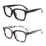 Areyeth Retro Oversized Blue Light Blocking Reading Glasses for Women Oprah Style Large Thick Frame Ladies Reader with Spring Hinge (Black + Demi, 1.0)