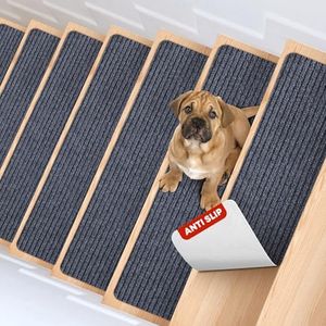 MBIGM 8" X 30" (15 in Pack) Non-Slip Carpet Stair Treads Non-Skid Safety Rug Slip Resistant Indoor Runner for Kids Elders & Pets with Reusable Adhesive - Gray - Carpet Pads for Stairs