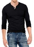 KUYIGO Men's Slim Fit Long Sleeve Henley T-Shirt Casual Basic Tee (Large Black)